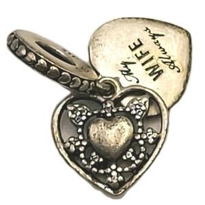 Pandora Sterling Silver My Wife Always Heart Dangle Charm Love Marriage CZ Stone